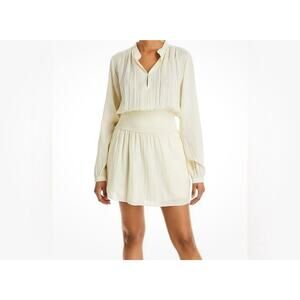 Rag & Bone Calista Long Sleeve Smocked Chiffon Mini DressCream Size M